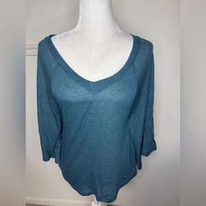 Basic House Teal Long Sleeve V-Neck Top size S